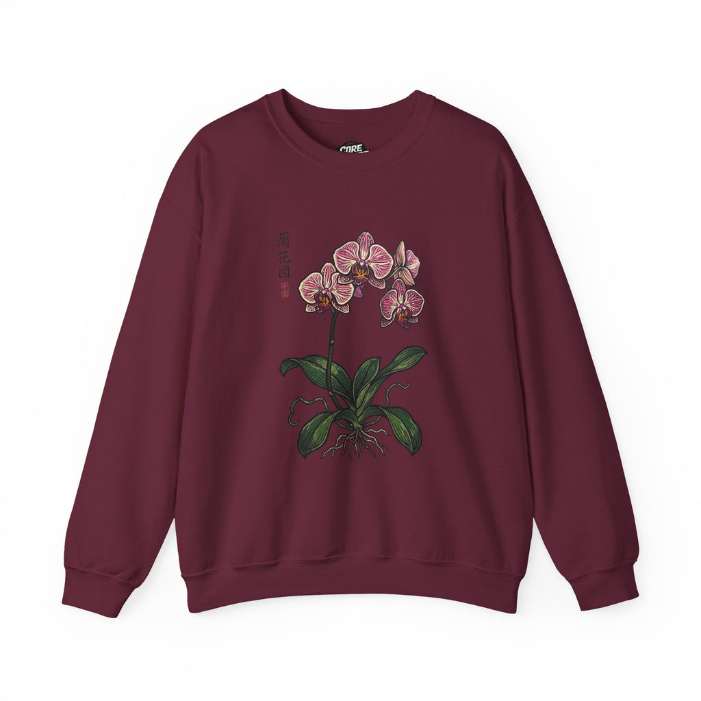 Botanical Orchid Graphic Sweatshirt | Japanese Aesthetics Streetwear Crewneck