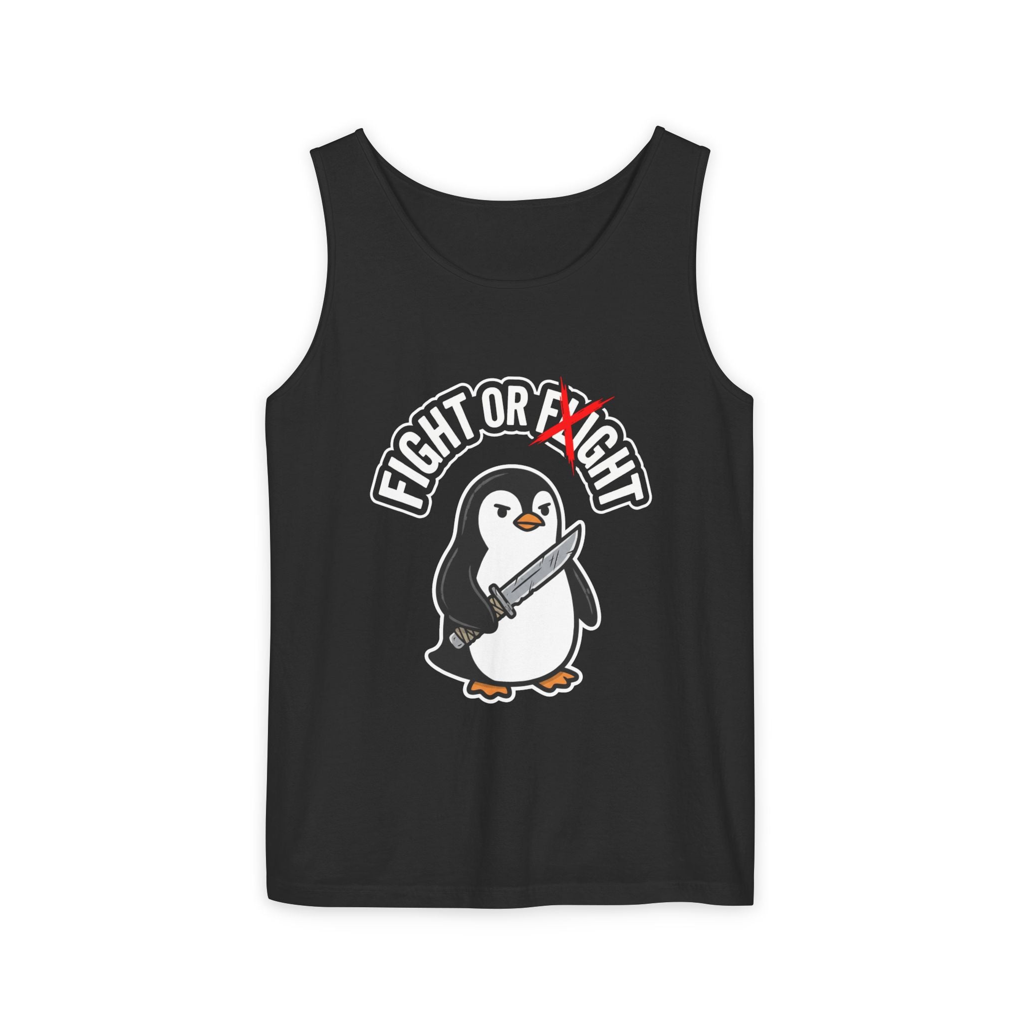 Penguin 'Fight or Flight' Tank Top – Cute Knife-Wielding Penguin Graphic Tank