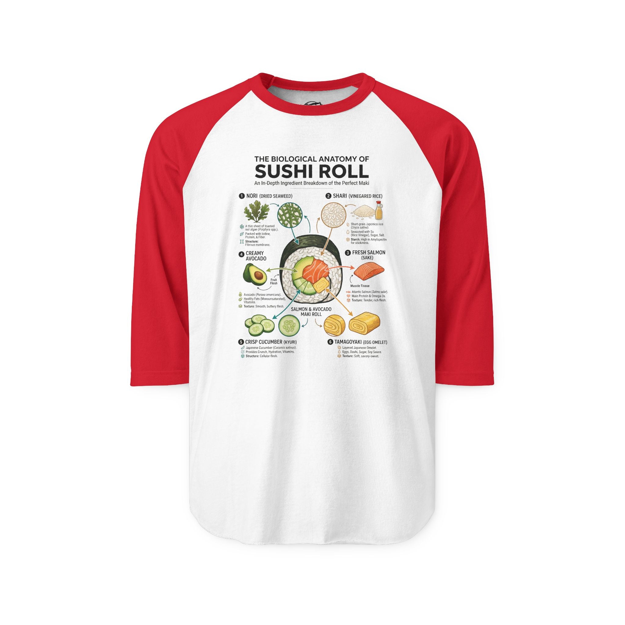 "Anatomy of a Sushi Roll" Raglan Tee - Vintage Japanese Science Baseball Shirt