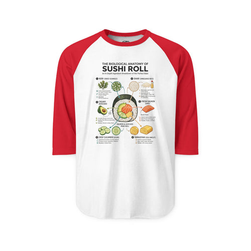 "Anatomy of a Sushi Roll" Raglan Tee - Vintage Japanese Science Baseball Shirt