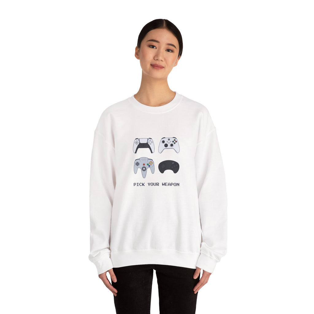Gaming Controllers Crewneck Sweatshirt — "Pick Your Weapon" Gamer Pullover