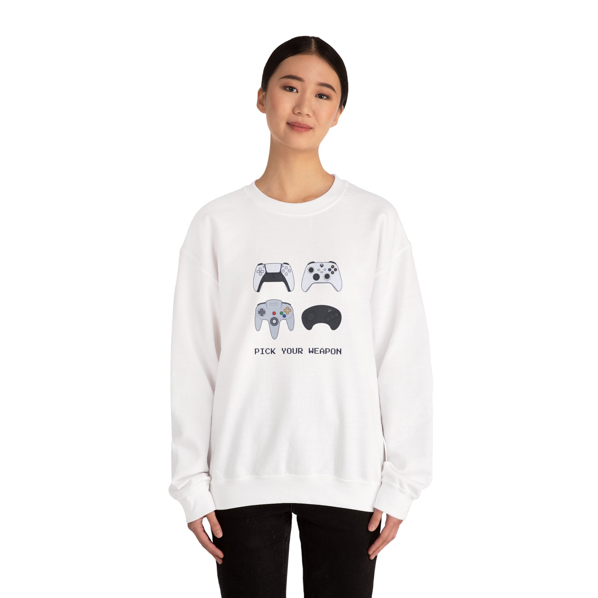 Gaming Controllers Crewneck Sweatshirt — "Pick Your Weapon" Gamer Pullover