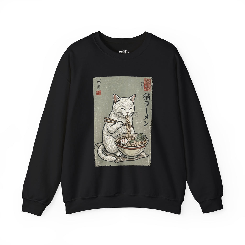 "Late Night Noodle Cat" Ukiyo-e Sweatshirt | Core Culture Japanese Tee