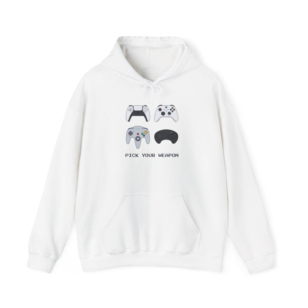 Gaming Controllers Hoodie — “Pick Your Weapon” Retro Console Controller Sweatshirt