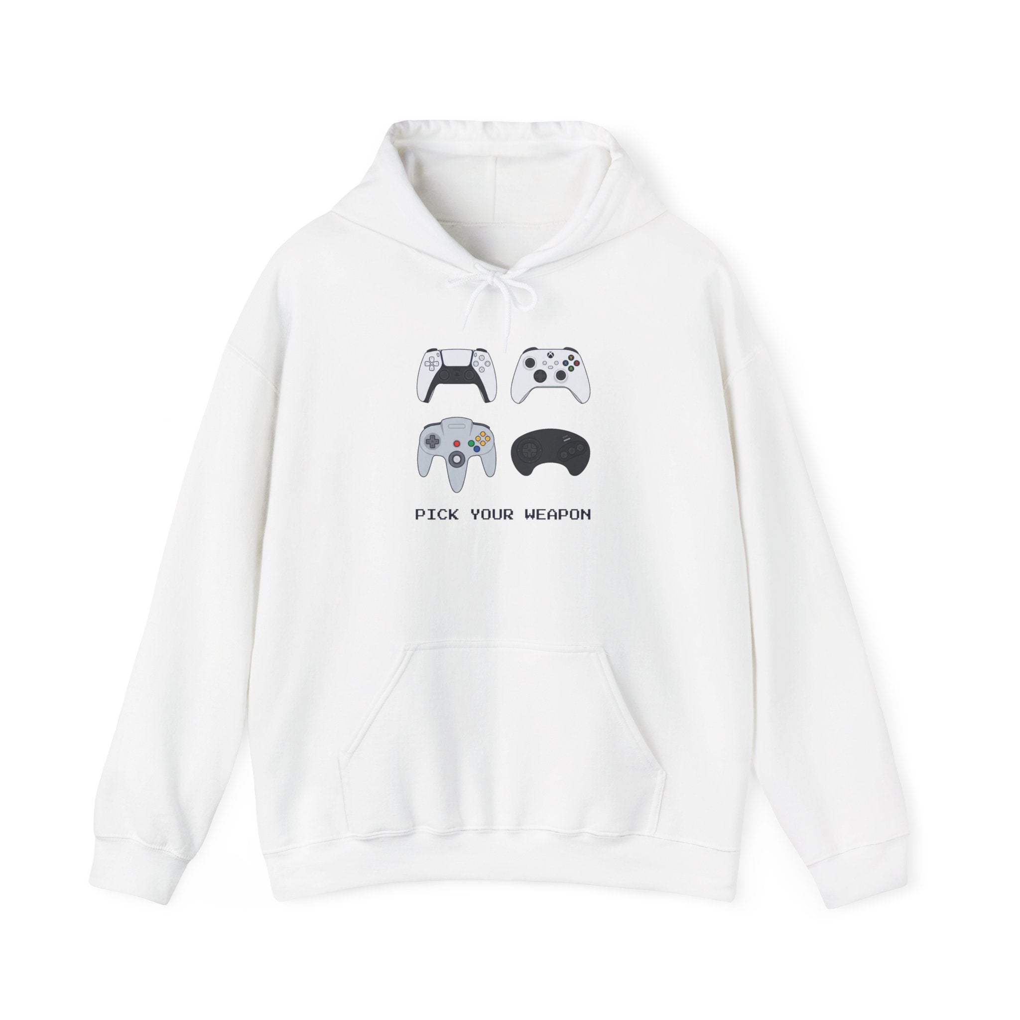 Gaming Controllers Hoodie — “Pick Your Weapon” Retro Console Controller Sweatshirt