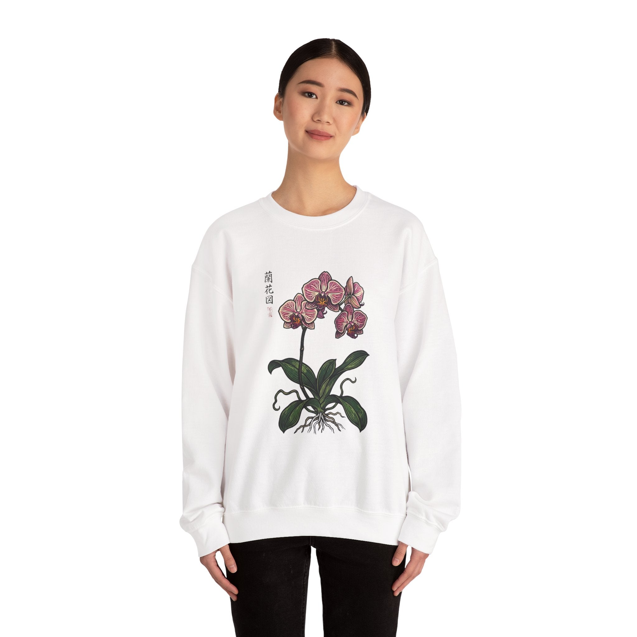 Botanical Orchid Graphic Sweatshirt | Japanese Aesthetics Streetwear Crewneck