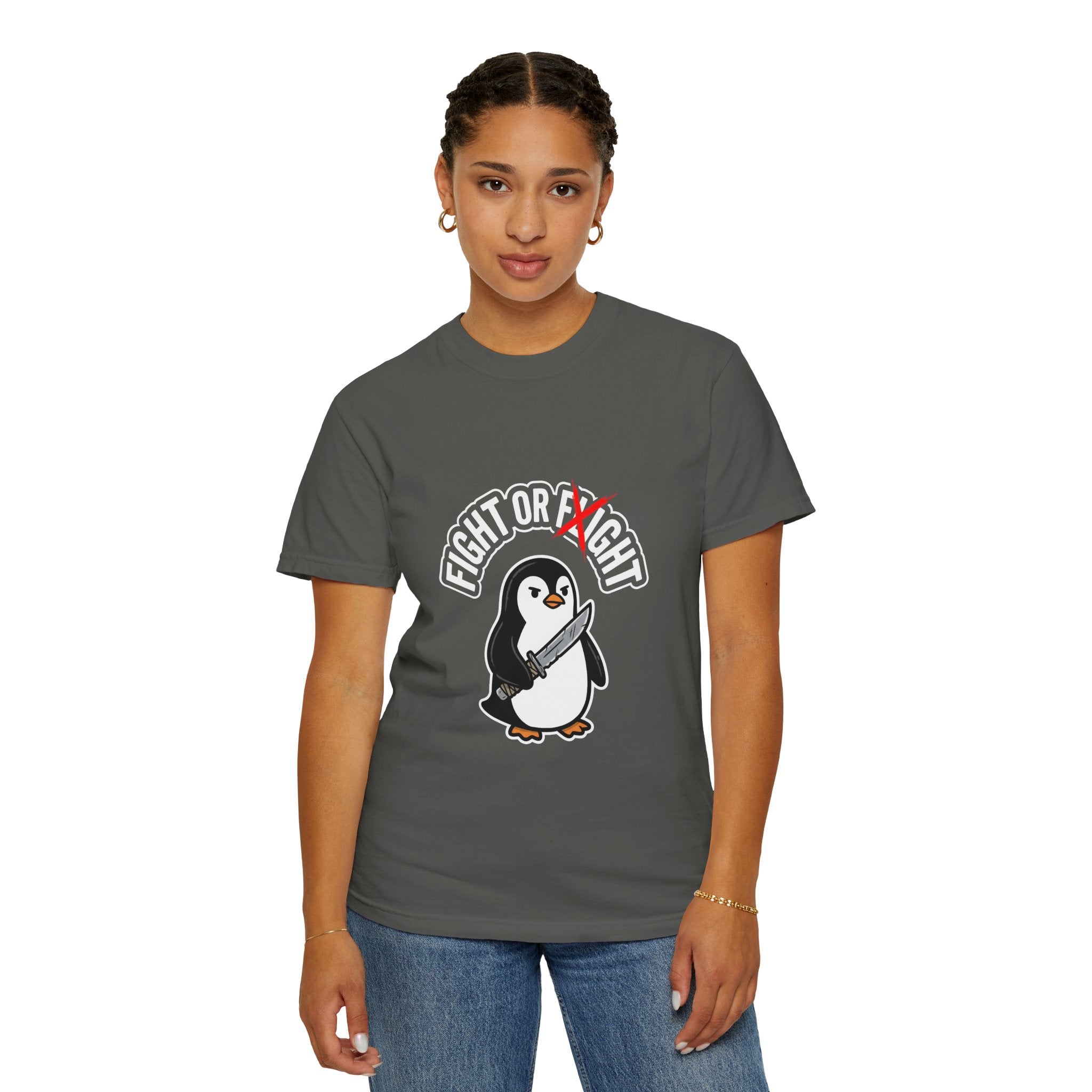Fight or Flight Penguin T-Shirt — Cute Knife-Wielding Penguin Graphic Tee