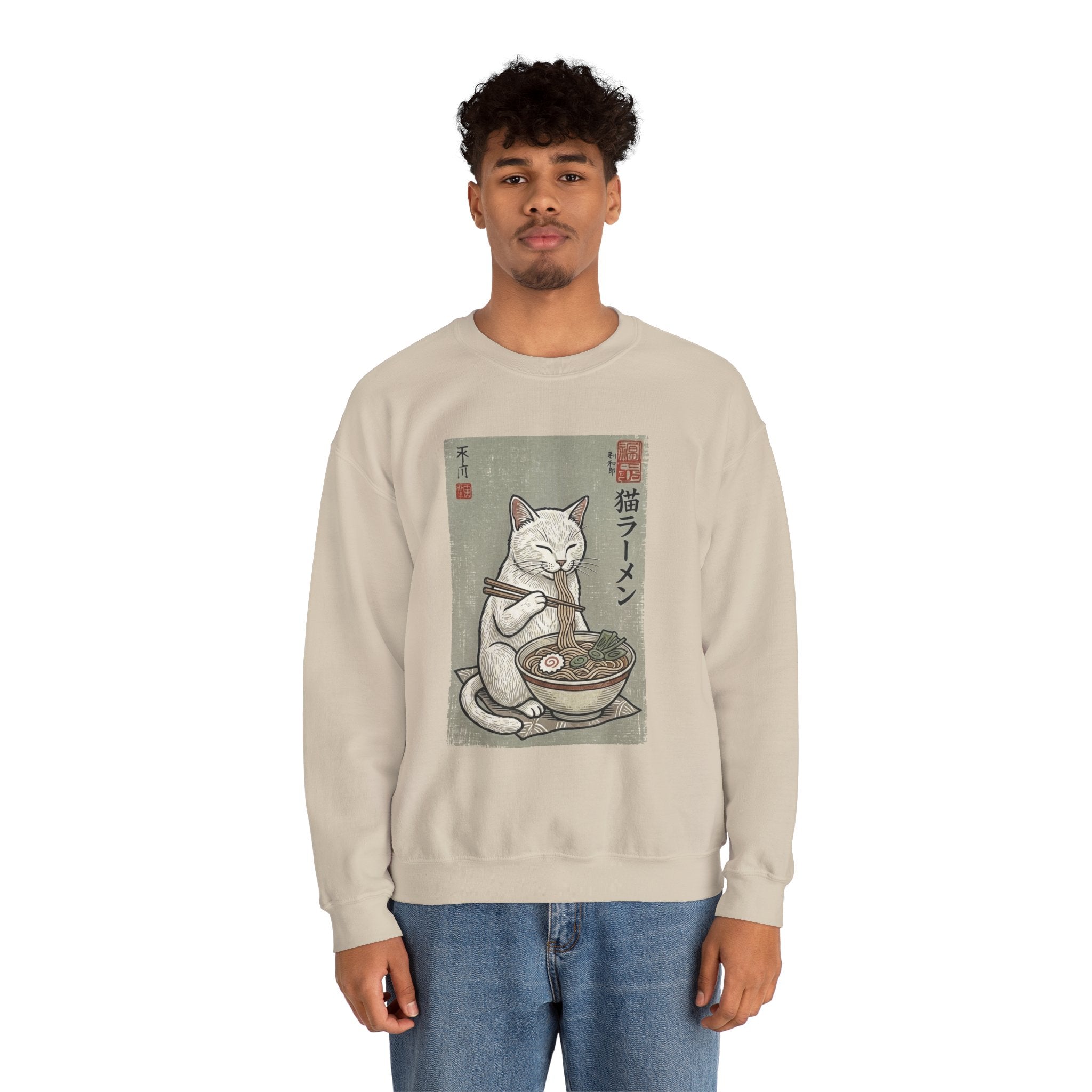 "Late Night Noodle Cat" Ukiyo-e Sweatshirt | Core Culture Japanese Tee