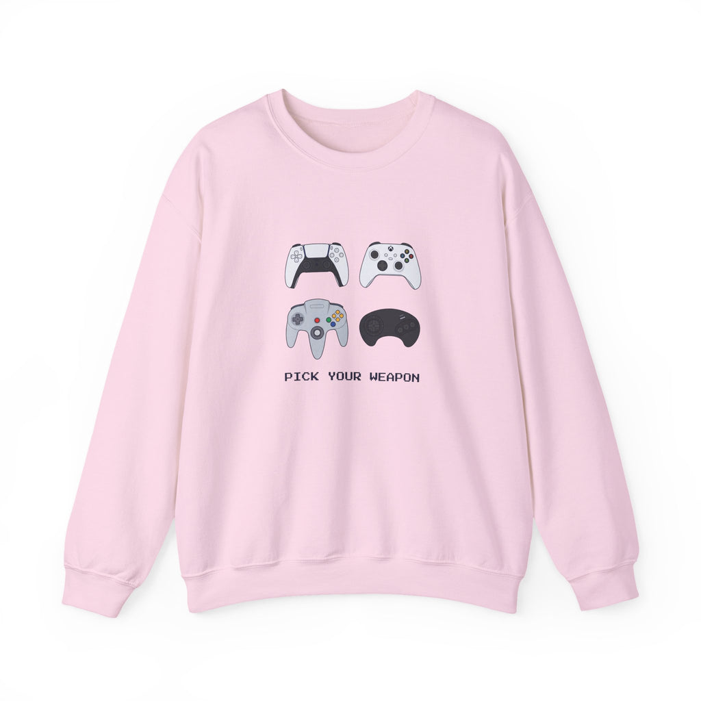 Gaming Controllers Crewneck Sweatshirt — "Pick Your Weapon" Gamer Pullover