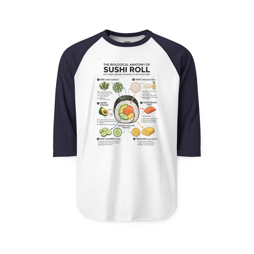 "Anatomy of a Sushi Roll" Raglan Tee - Vintage Japanese Science Baseball Shirt