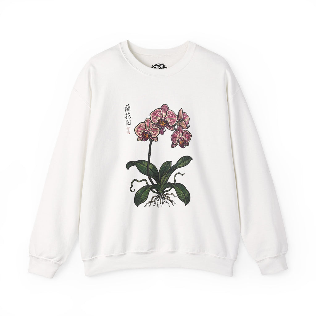 Botanical Orchid Graphic Sweatshirt | Japanese Aesthetics Streetwear Crewneck