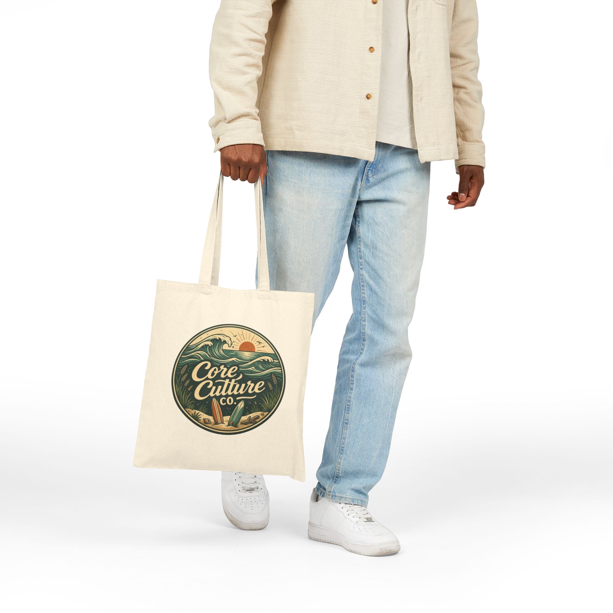 Surf Vintage Tote Bag - "Core Culture Co." Canvas Beach Market Bag