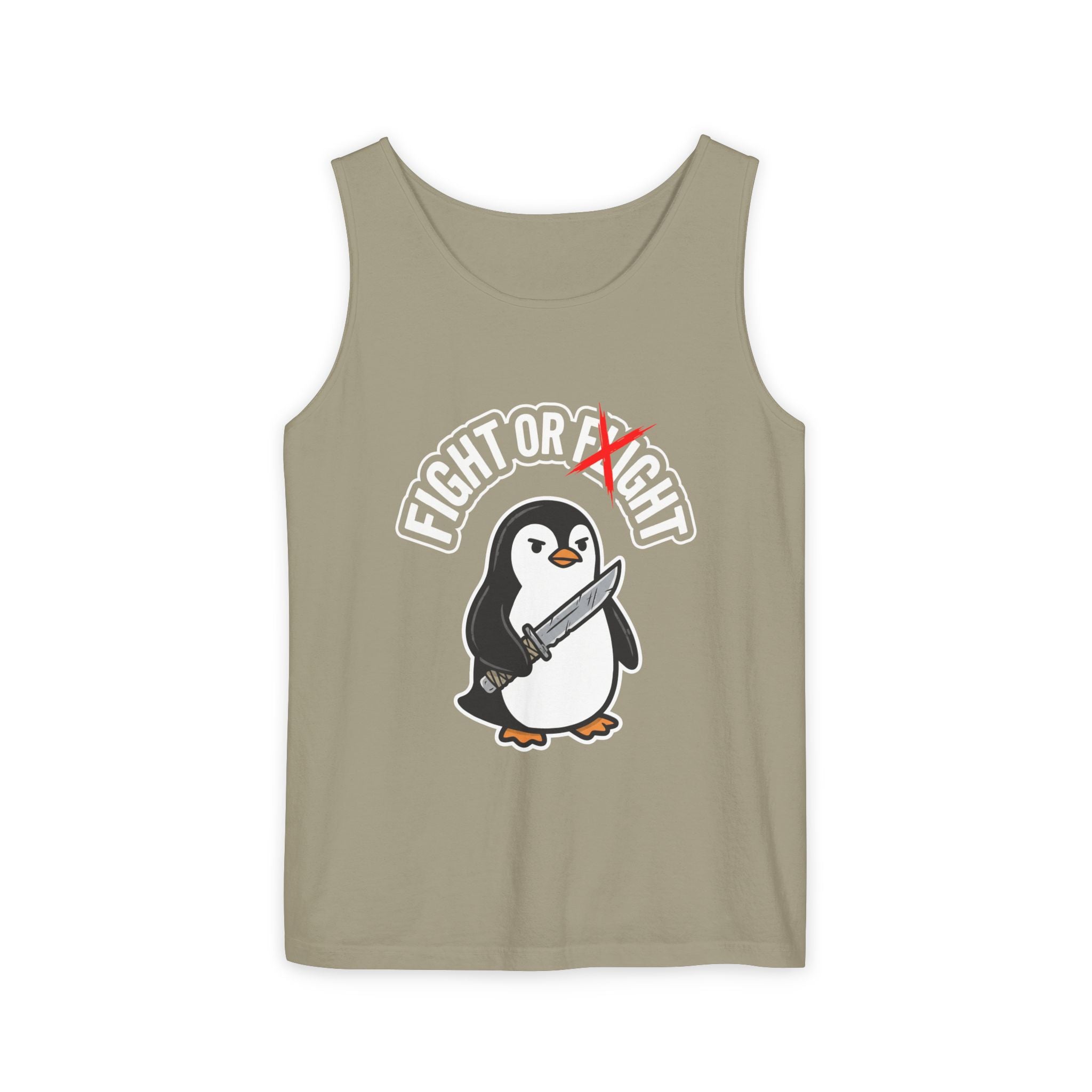 Penguin 'Fight or Flight' Tank Top – Cute Knife-Wielding Penguin Graphic Tank