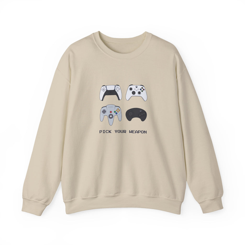 Gaming Controllers Crewneck Sweatshirt — "Pick Your Weapon" Gamer Pullover