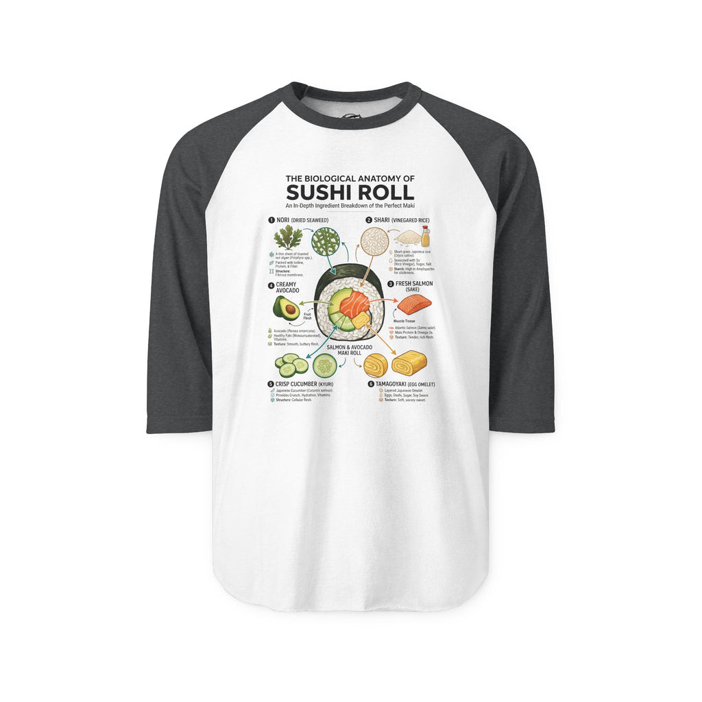 "Anatomy of a Sushi Roll" Raglan Tee - Vintage Japanese Science Baseball Shirt