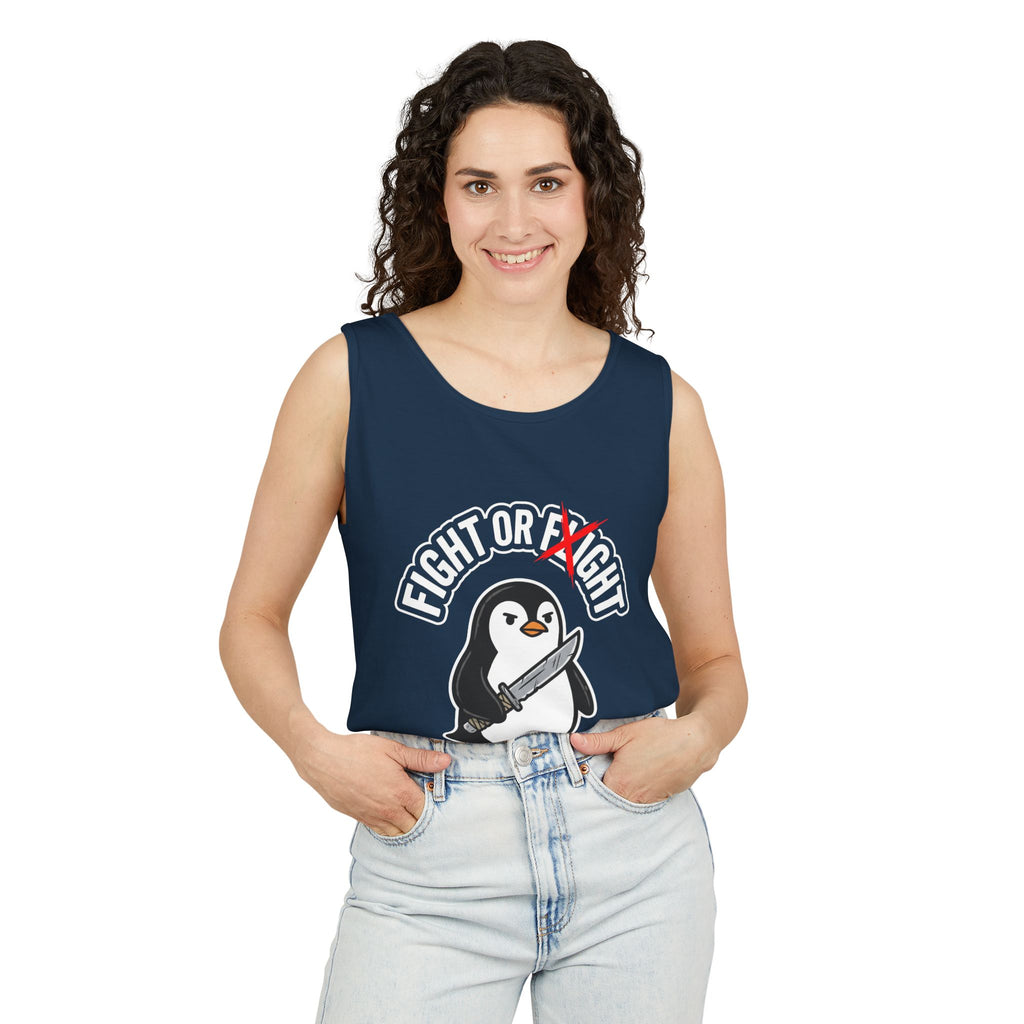 Penguin 'Fight or Flight' Tank Top – Cute Knife-Wielding Penguin Graphic Tank