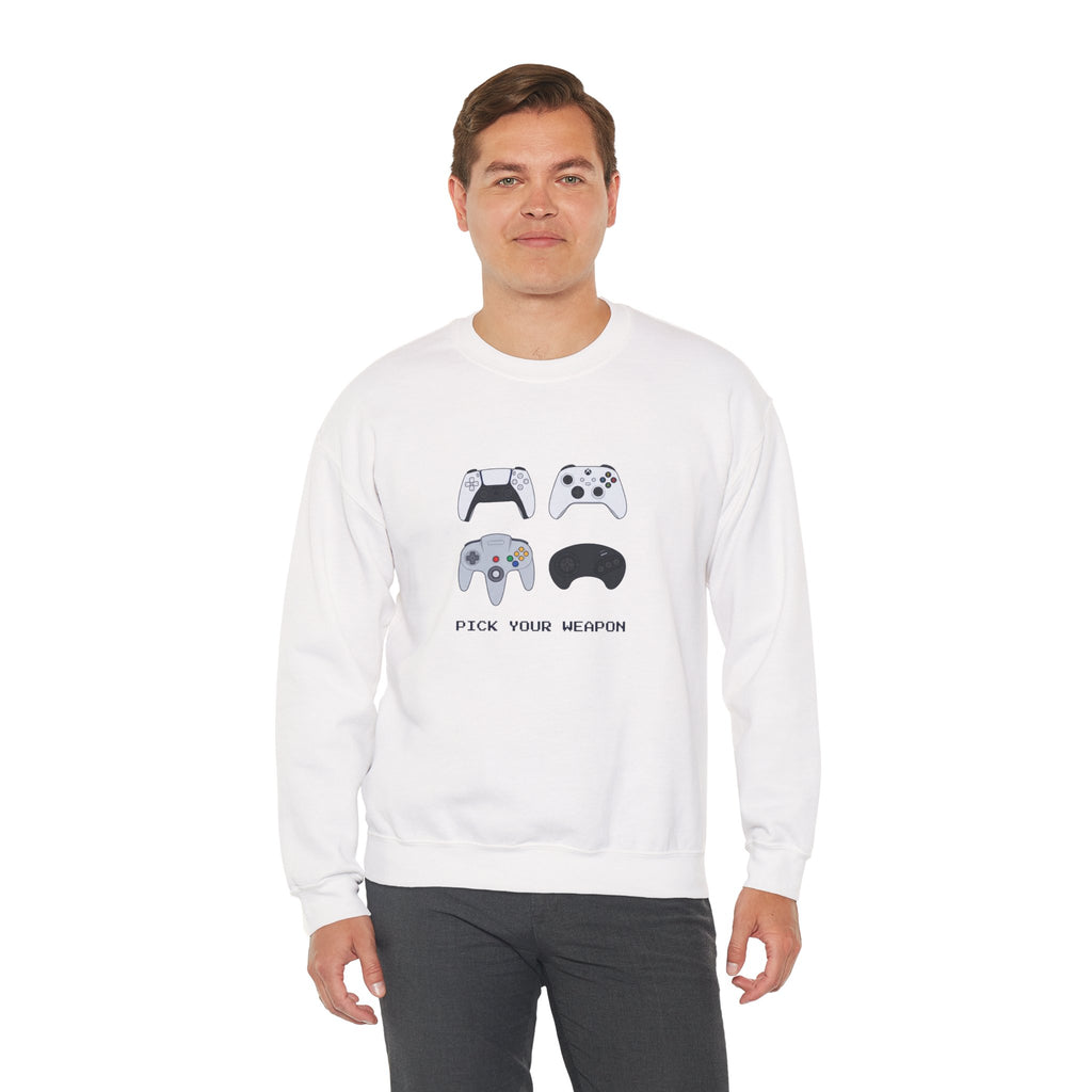 Gaming Controllers Crewneck Sweatshirt — "Pick Your Weapon" Gamer Pullover