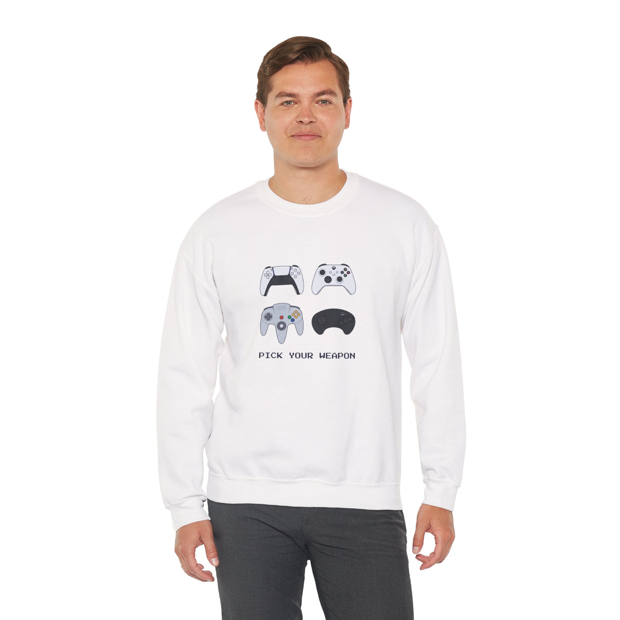 Gaming Controllers Crewneck Sweatshirt — "Pick Your Weapon" Gamer Pullover