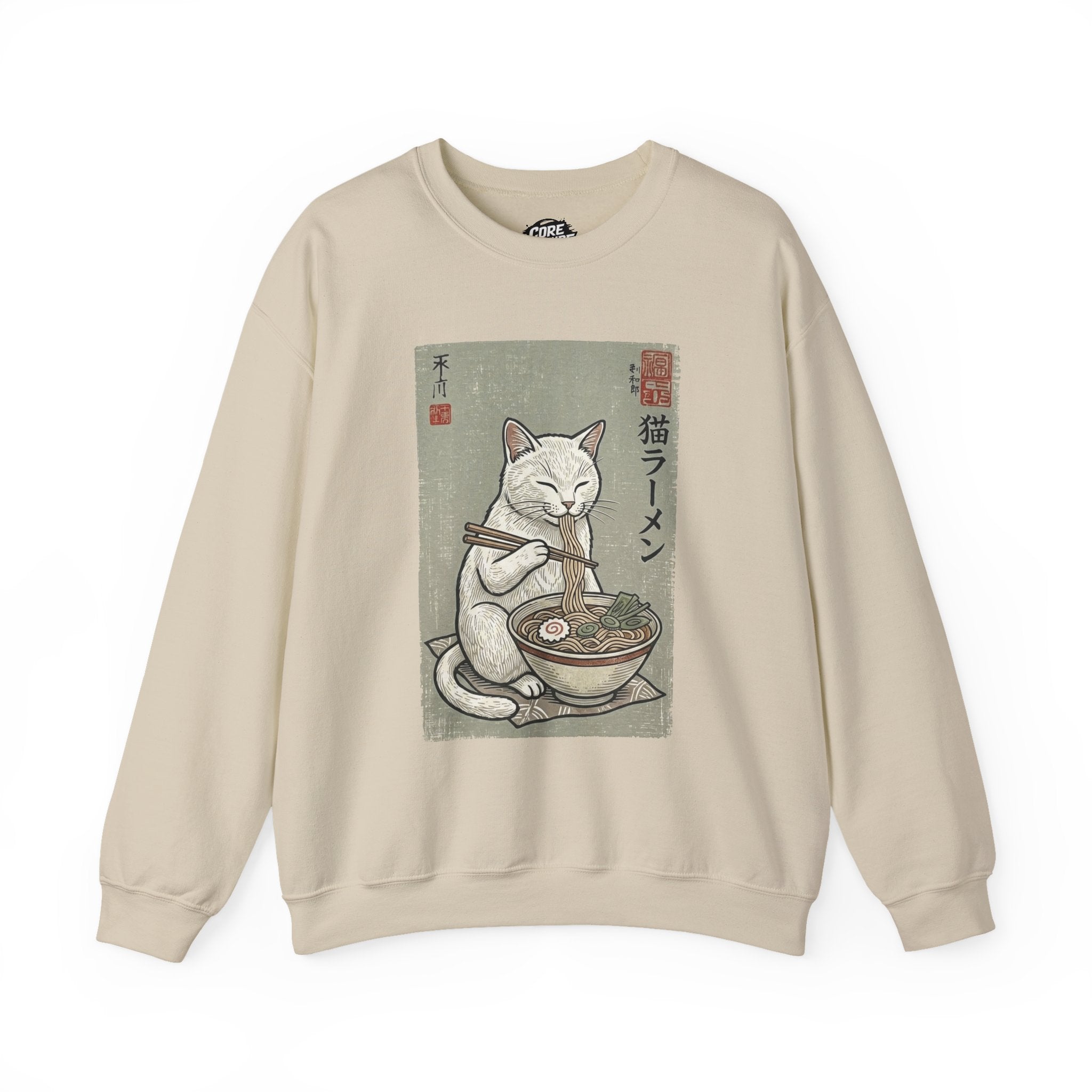 "Late Night Noodle Cat" Ukiyo-e Sweatshirt | Core Culture Japanese Tee