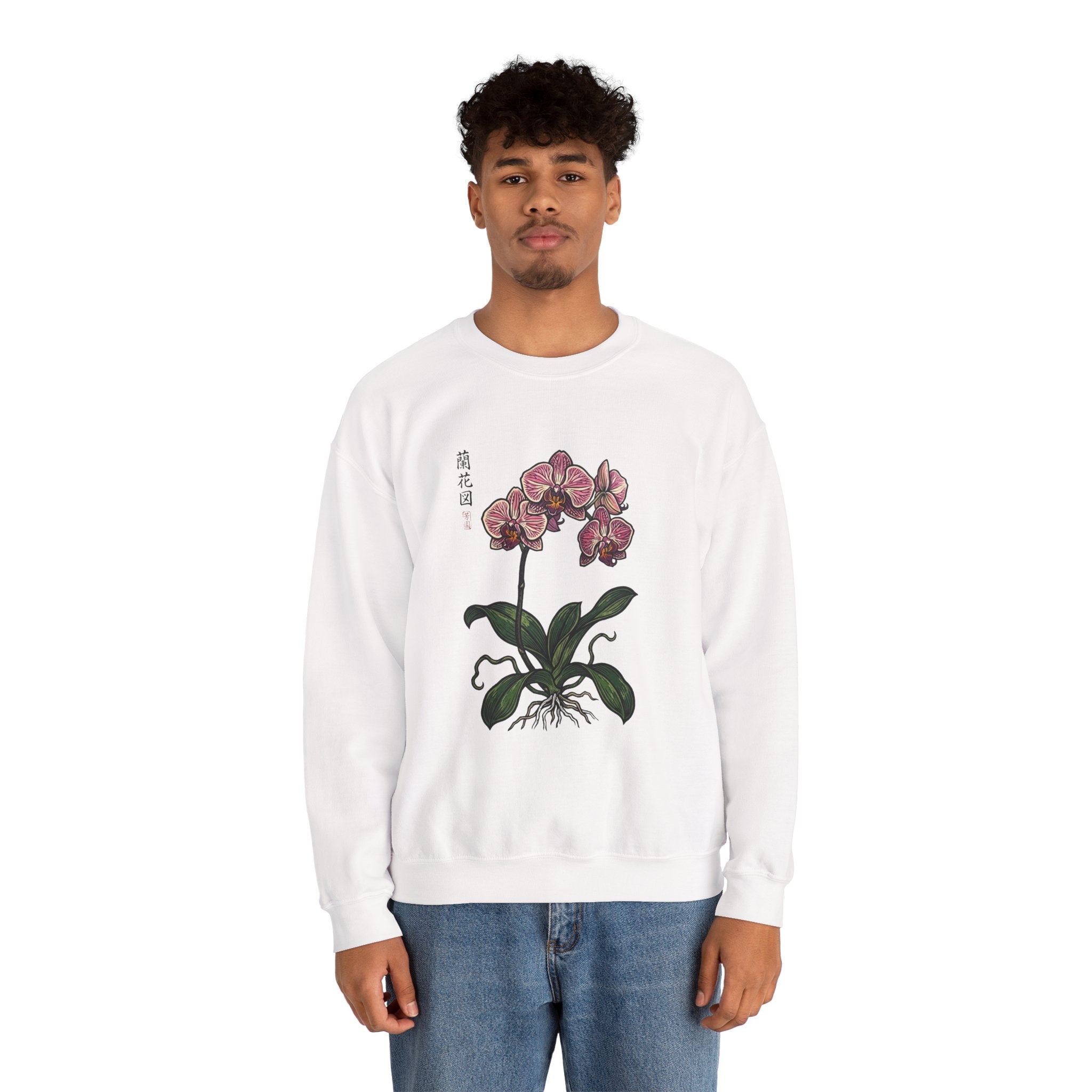 Botanical Orchid Graphic Sweatshirt | Japanese Aesthetics Streetwear Crewneck
