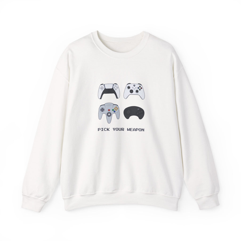 Gaming Controllers Crewneck Sweatshirt — "Pick Your Weapon" Gamer Pullover