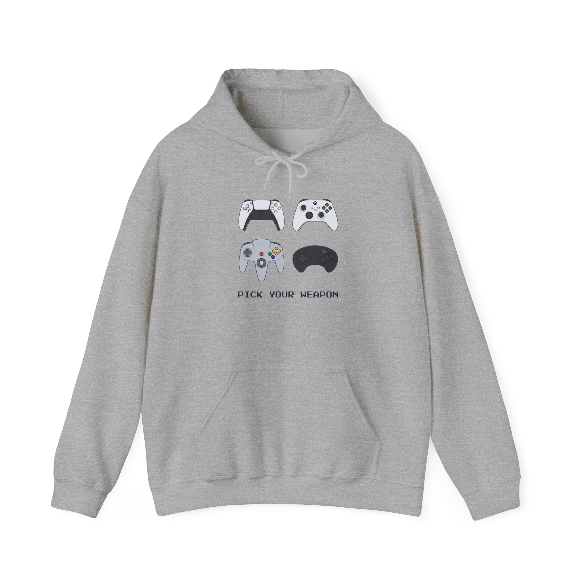 Gaming Controllers Hoodie — “Pick Your Weapon” Retro Console Controller Sweatshirt