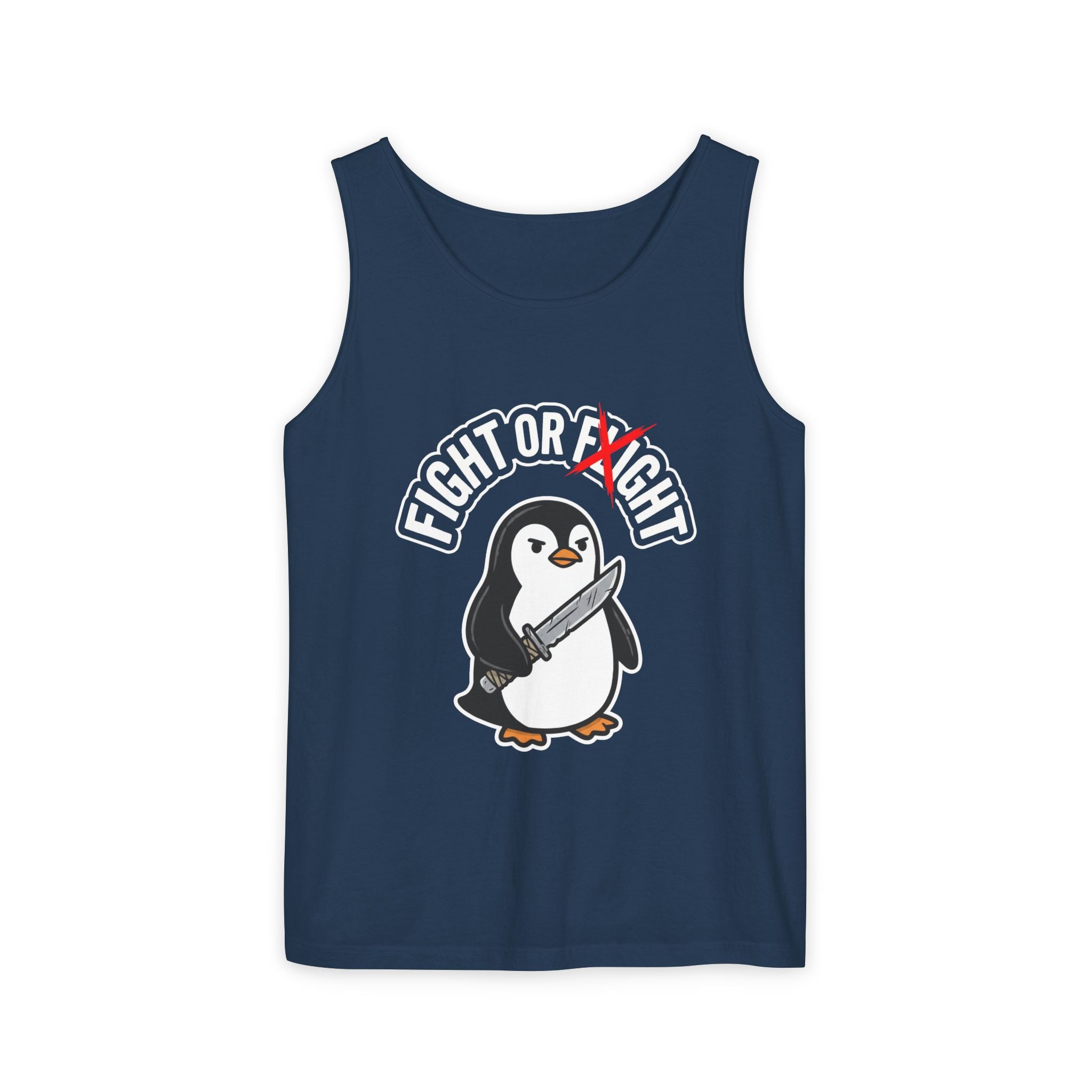Penguin 'Fight or Flight' Tank Top – Cute Knife-Wielding Penguin Graphic Tank