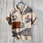 Ukiyo-e Carp Graphic Linen Shirt – Japanese Retro Short Sleeve Polo
