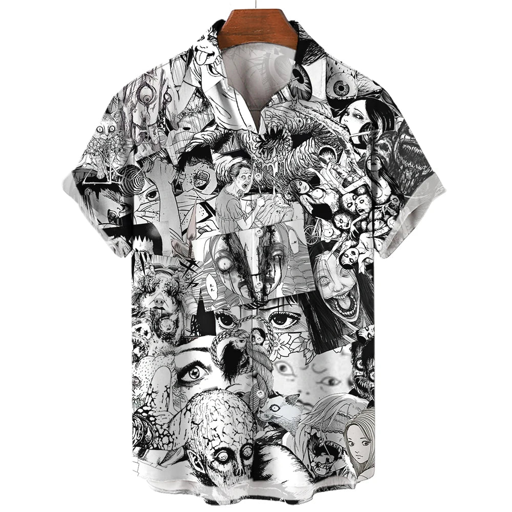 Men's Uzumaki Japanese Horror Print Shirt - Casual Button Down