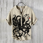 Ukiyo-e Carp Graphic Linen Shirt – Japanese Retro Short Sleeve Polo