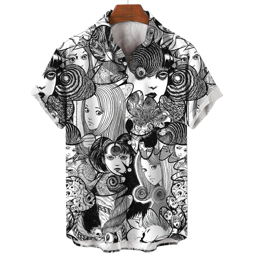 Men's Uzumaki Japanese Horror Print Shirt - Casual Button Down