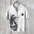 Ukiyo-e Carp Graphic Linen Shirt – Japanese Retro Short Sleeve Polo