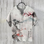 Ukiyo-e Carp Graphic Linen Shirt – Japanese Retro Short Sleeve Polo