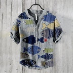Ukiyo-e Carp Graphic Linen Shirt – Japanese Retro Short Sleeve Polo