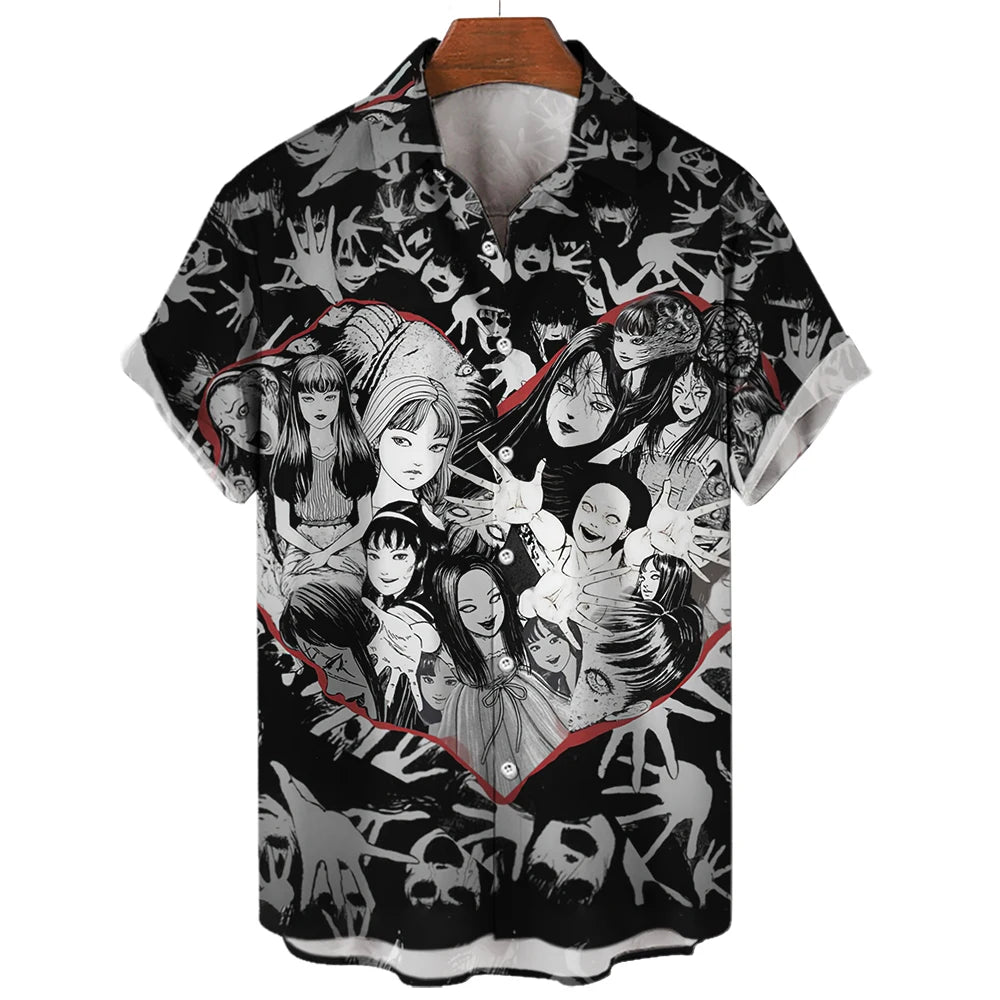 Men's Uzumaki Japanese Horror Print Shirt - Casual Button Down