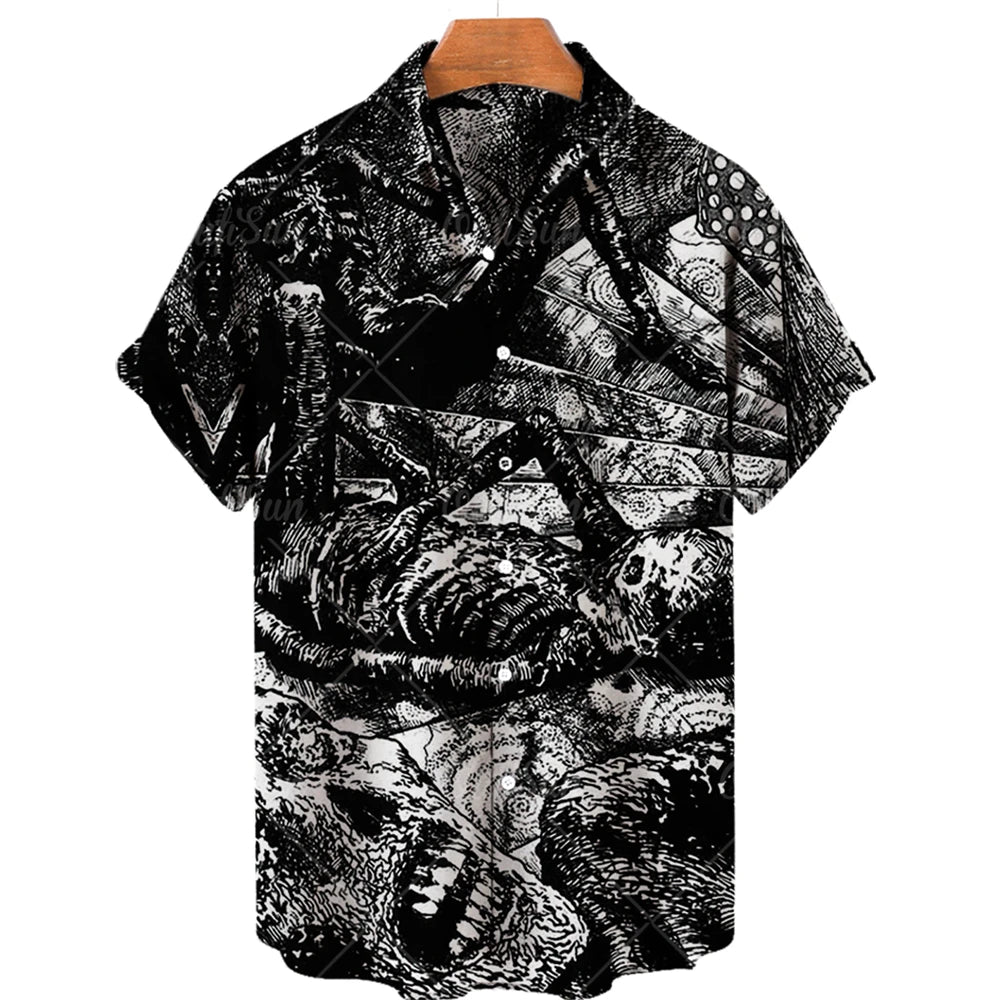 Men's Uzumaki Japanese Horror Print Shirt - Casual Button Down