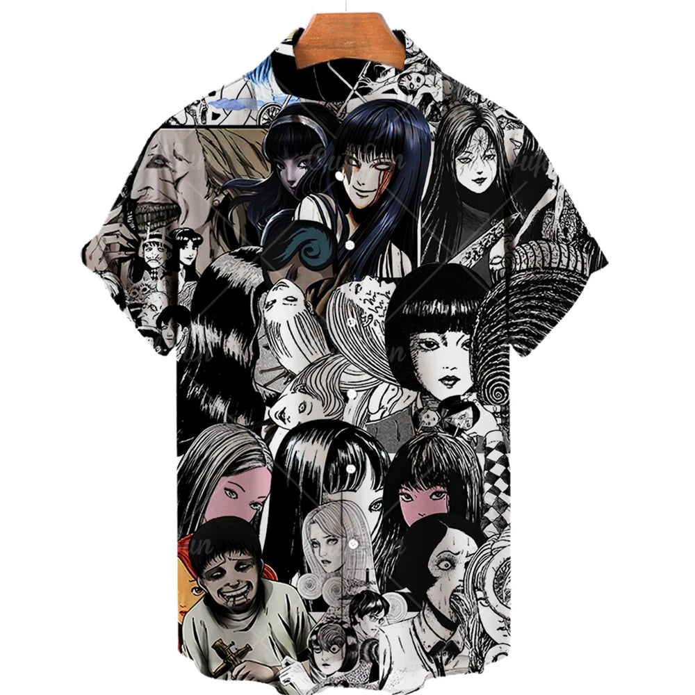 Men's Uzumaki Japanese Horror Print Shirt - Casual Button Down