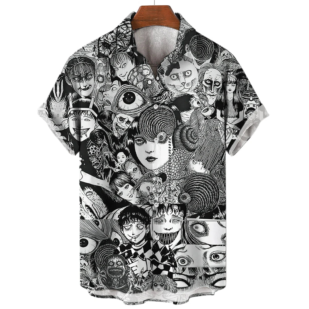 Men's Uzumaki Japanese Horror Print Shirt - Casual Button Down