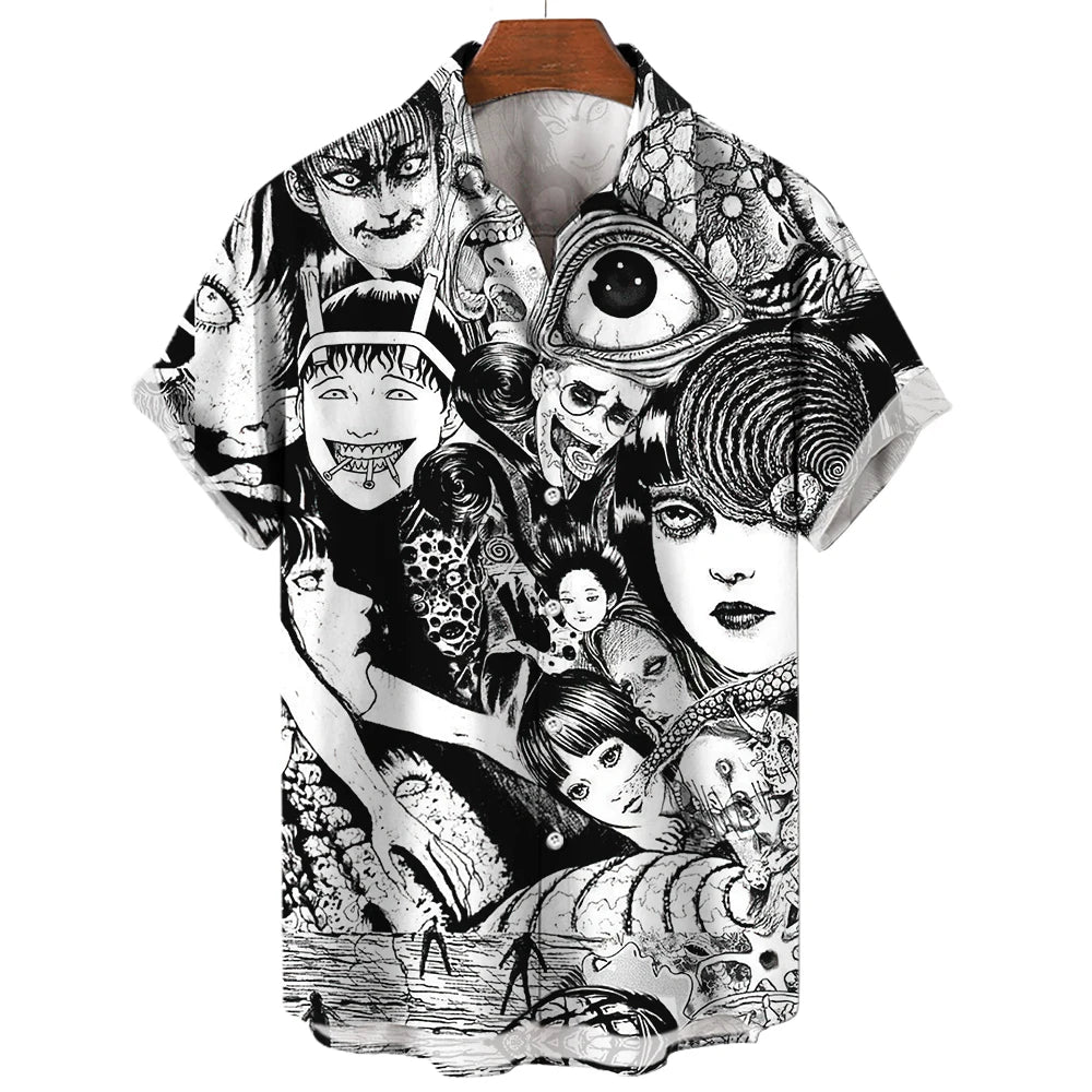 Men's Uzumaki Japanese Horror Print Shirt - Casual Button Down