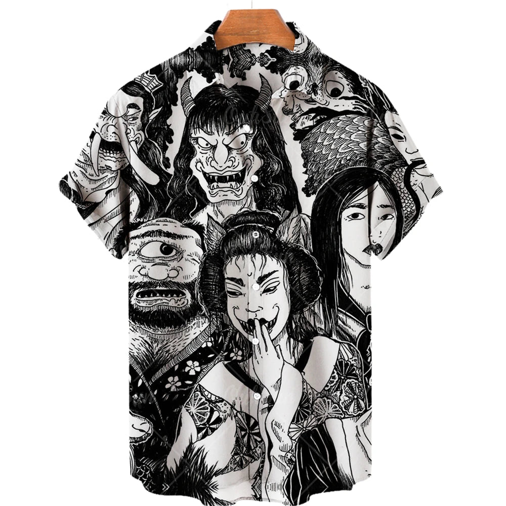 Men's Uzumaki Japanese Horror Print Shirt - Casual Button Down