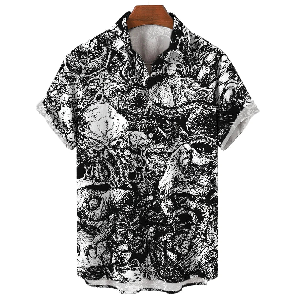 Men's Uzumaki Japanese Horror Print Shirt - Casual Button Down
