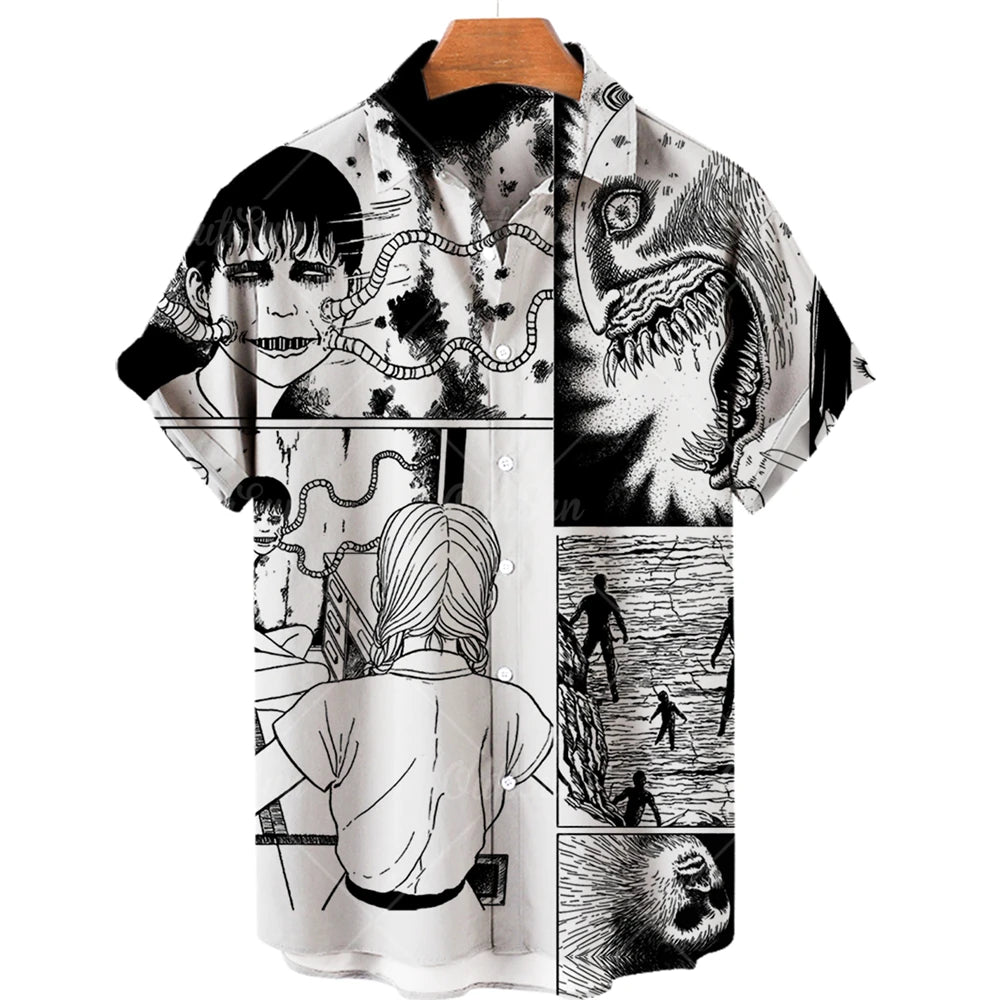 Men's Uzumaki Japanese Horror Print Shirt - Casual Button Down