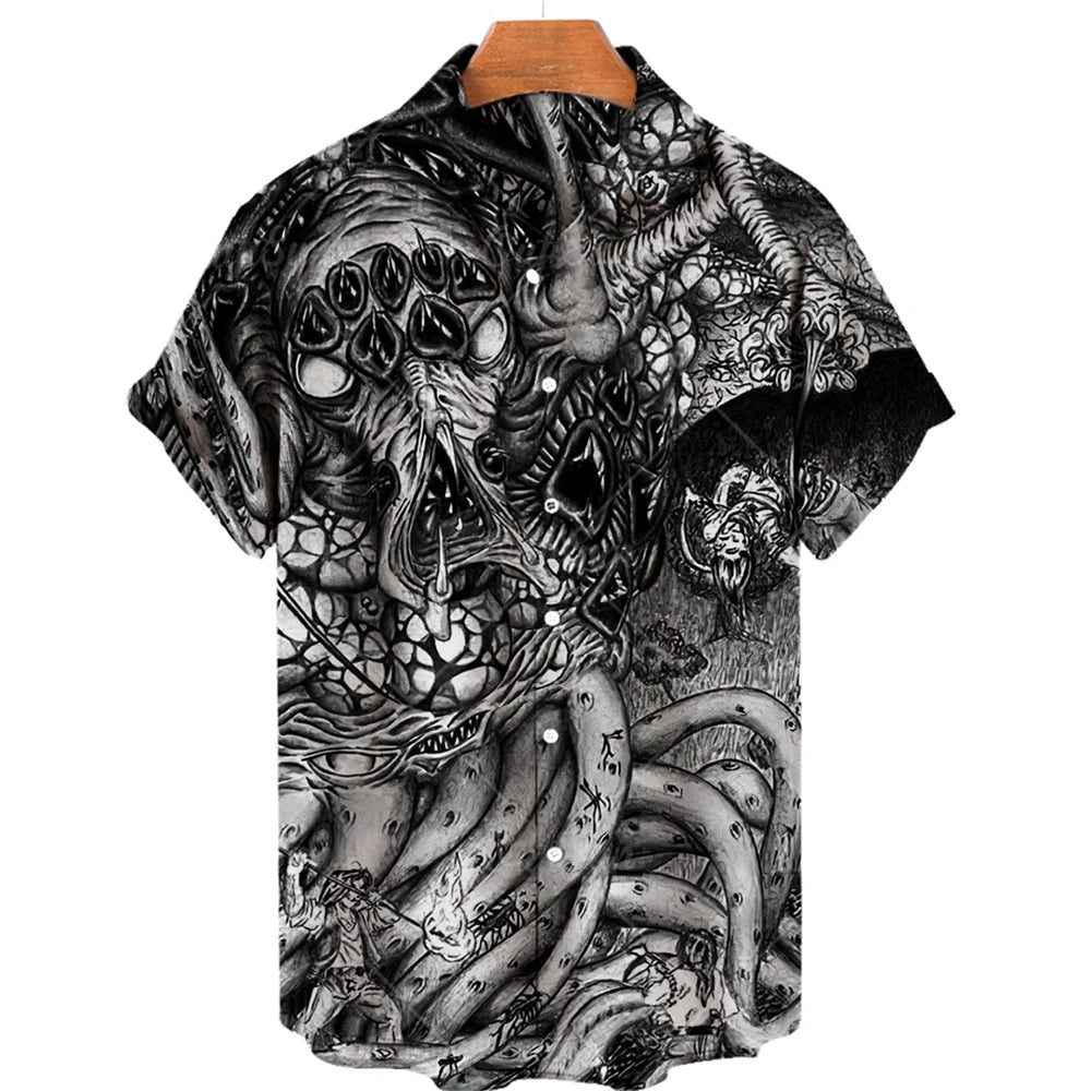 Men's Uzumaki Japanese Horror Print Shirt - Casual Button Down