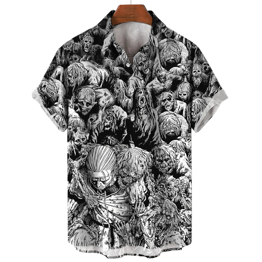 Men's Uzumaki Japanese Horror Print Shirt - Casual Button Down